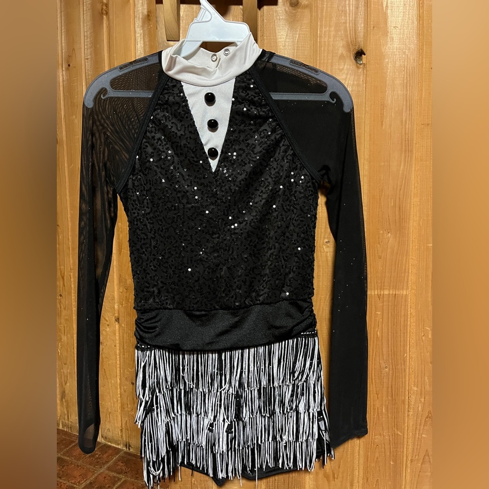 Black and white sequin and fringe dance costume size large child